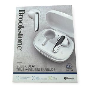 Brookstone Sleek Beat True Wireless Earbuds White